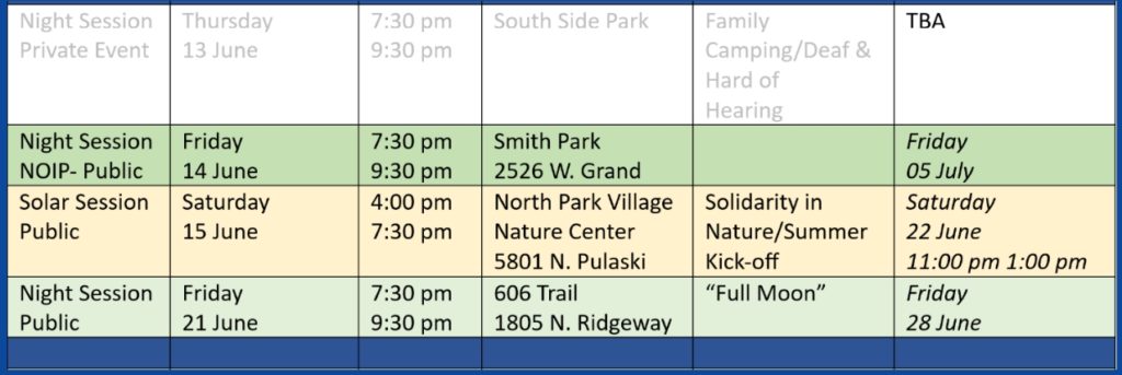 Chicago Astronomer Schedule of events