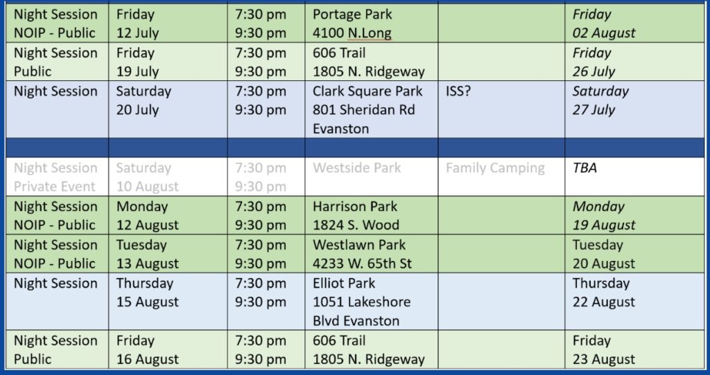 Chicago Astronomer Schedule of events