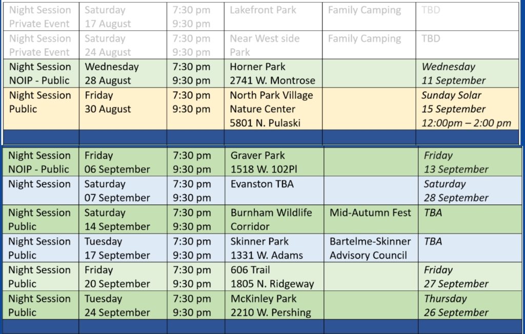 Chicago Astronomer Schedule of events